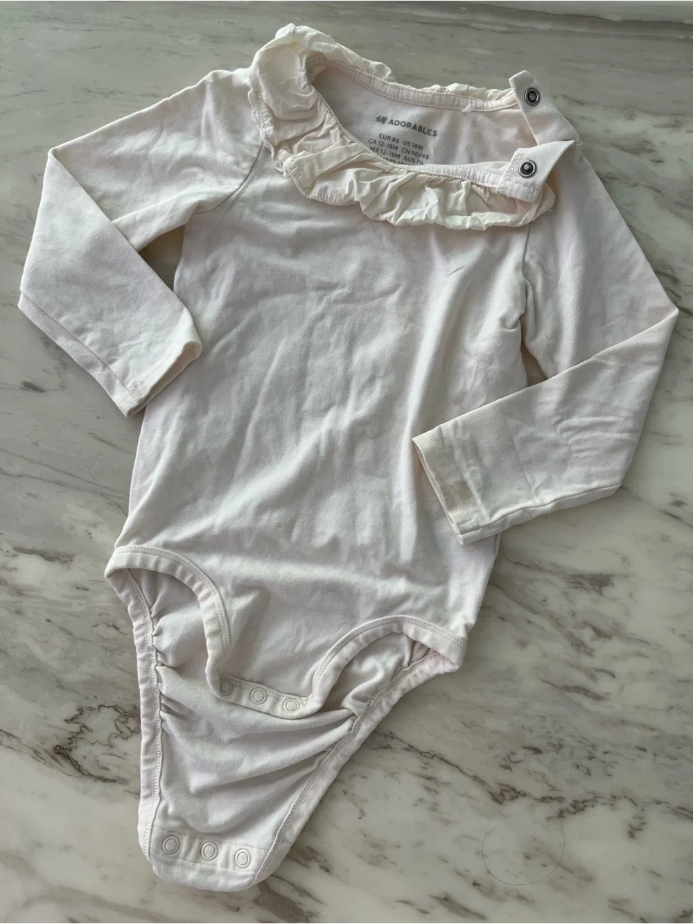 H&M Cream Long-Sleeve Ruffle Neck Baby One-Piece